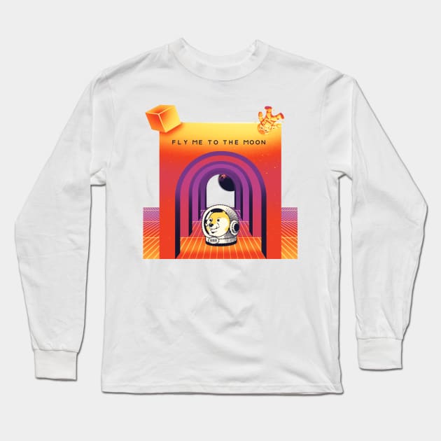 Dogecoin fly to the moon 3 Long Sleeve T-Shirt by Nangers Studio